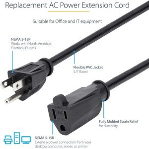 15FT NEMA 5-15R TO NEMA 5-15P POWER CORD EXTENSION