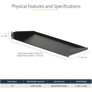19IN BLACK 1U UNIVERSAL FIXED SERVER RACK CABINET SHELF