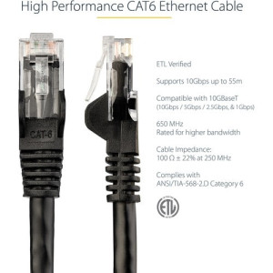 1FT BLACK CAT6 UTP SNAGLESS ETHERNET CABLE