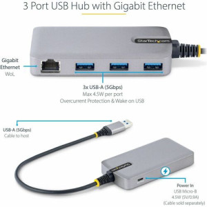 3PORT USB HUB W/ GBE PORTABLE USB HUB ADAP W/ ETHERNET