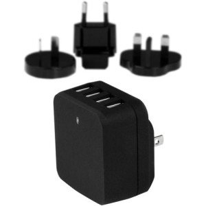 4PORT USB TRAVEL WALL CHARGER 34W / 6.8A 110V/220V BLACK