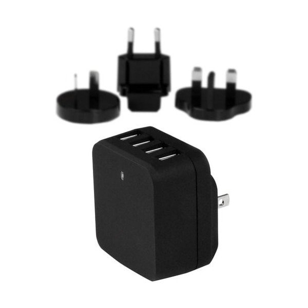 4PORT USB TRAVEL WALL CHARGER 34W / 6.8A 110V/220V BLACK