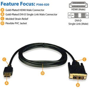 Tripp Lite 20ft HDMI to DVI-D Digital Monitor Adapter Video Converter Cable - P566-020