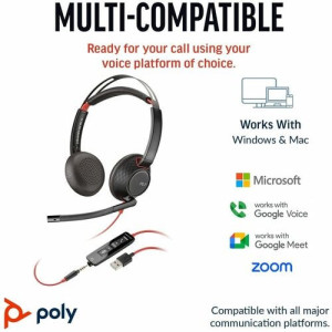 Poly Blackwire 5220 Stereo USB-C Headset + 3.5mm Plug + USB-C/A Adapter -8X231AA