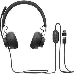 Logitech Zone 750 Wired On-Ear Headset with advanced noise-canceling microphone -981-001103