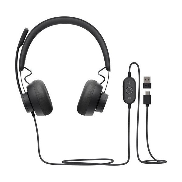 Logitech Zone 750 Wired On-Ear Headset with advanced noise-canceling microphone