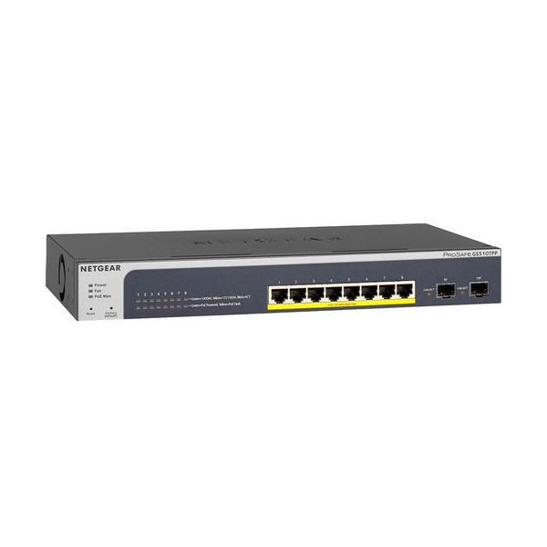 Netgear ProSAFE 8-Port PoE+ Gigabit Smart Managed Switch with 2 SFP Ports (GS510TPP)