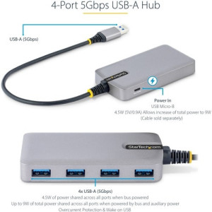 Portable Laptop USB Hub, 1ft/30cm Cable -5G4AB-USB-A-HUB