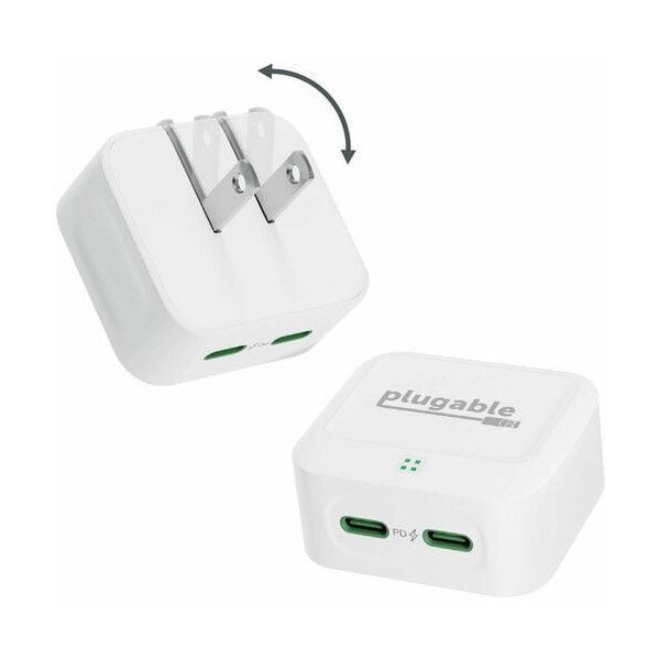 Plugable Dual USB C Charger Block, 40W Foldable