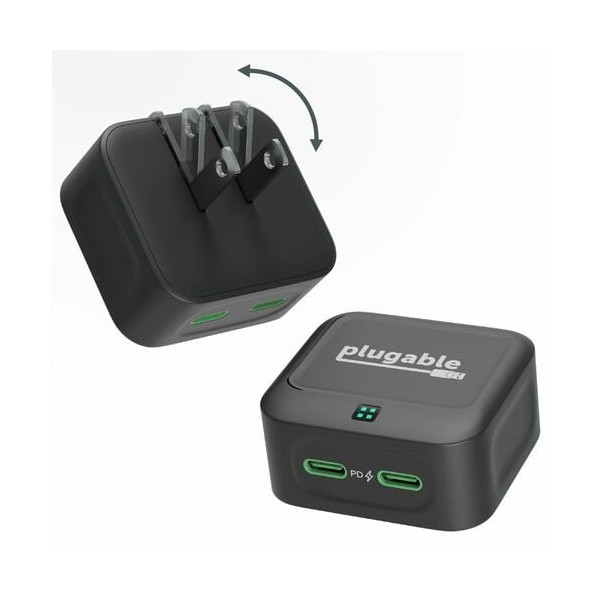 Plugable Dual USB C Wall Charger, 40W Foldable