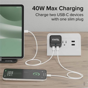 Plugable Dual USB C Wall Charger, 40W Foldable - PS-40C2B