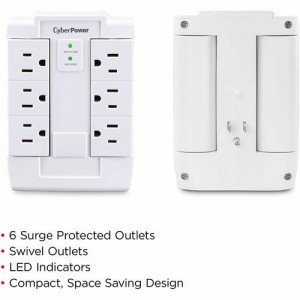 CyberPower CSB600WS Essential 6-Outlets Surge Suppressor Wall Tap and Swivel Outputs -CSB600WS