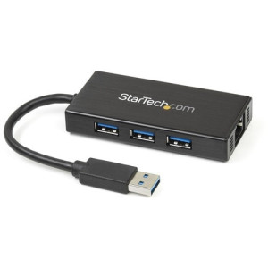 3 Port Portable USB 3.0 Hub with Gigabit Ethernet Adapter NIC - 5Gbps -ST3300GU3B