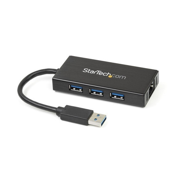 3 Port Portable USB 3.0 Hub with Gigabit Ethernet Adapter NIC - 5Gbps