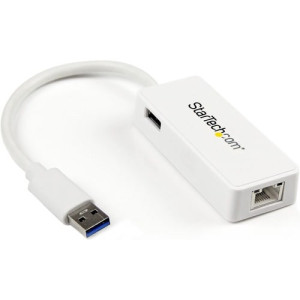 USB 3.0 to Gigabit Ethernet Adapter NIC w/ USB Port - White -USB31000SPTW