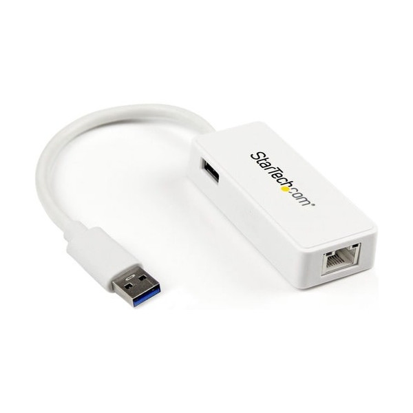 USB 3.0 to Gigabit Ethernet Adapter NIC w/ USB Port - White