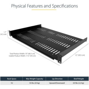 1U Vented Server Rack Cabinet Shelf -SHELF-1U-12-FIXED-V