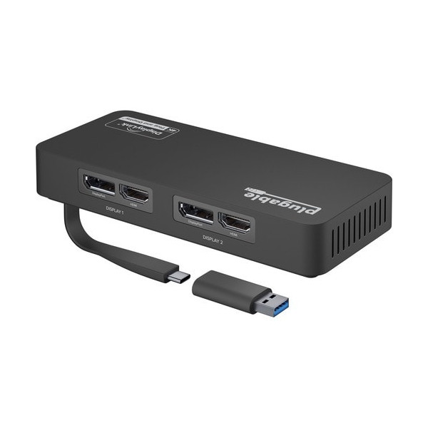 Plugable USB 3.0 and USB-C 4K DisplayPort and HDMI Dual Monitor Adapter