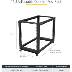 4-Post 15U Mobile Open Frame Server Rack -4POSTRACK15U