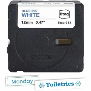 Brother P-touch BTAG-233 Blue on White Label Tape -BTAG233