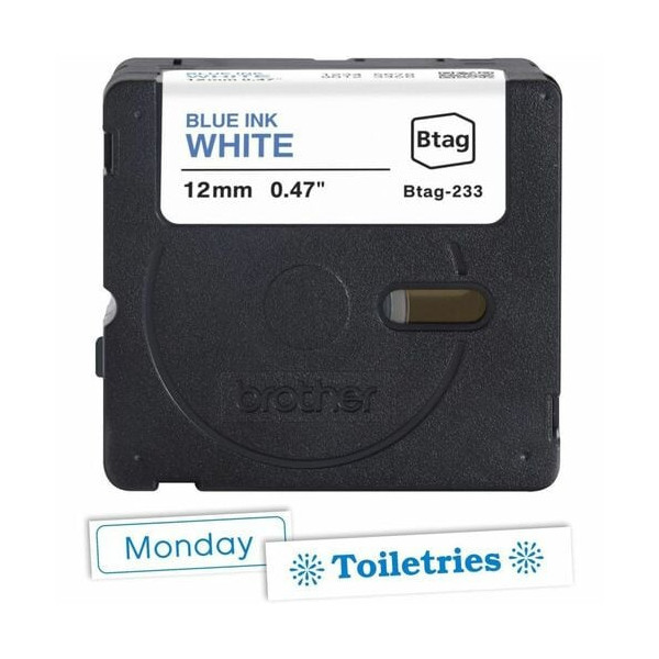 Brother P-touch BTAG-233 Blue on White Label Tape