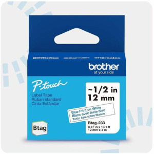 Brother P-touch BTAG-233 Blue on White Label Tape -BTAG233