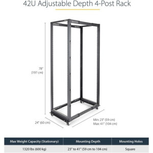 4-Post 42U Mobile Open Frame Server Rack -4POSTRACK42