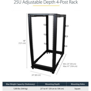 4-Post 25U Mobile Open Frame Server Rack -4POSTRACK25U