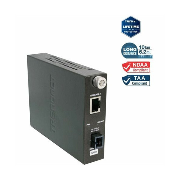 TRENDnet Intelligent 1000Base-T to 1000Base-LX Dual Wavelength Single Mode SC Fiber Media Converter