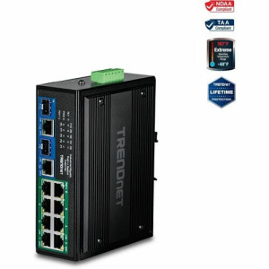 TRENDnet 10-Port Industrial Gigabit 400W PoE++ DIN-Rail Switch -TI-BG108