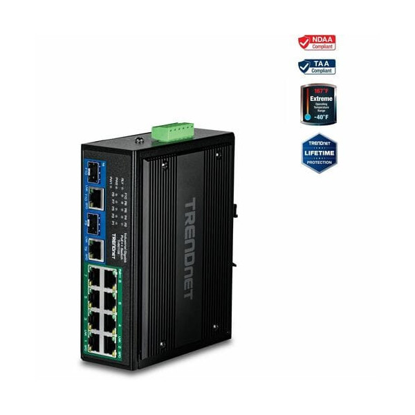 TRENDnet 10-Port Industrial Gigabit 400W PoE++ DIN-Rail Switch