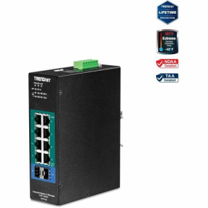 TRENDnet 10-Port Industrial Gigabit L2 Managed PoE+ DIN-Rail Switch -TI-PG102I