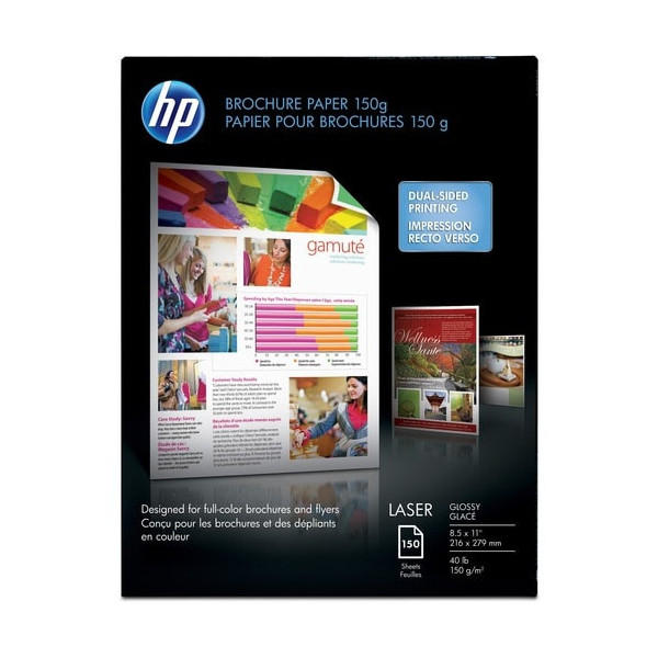 HP Glossy Brochure Paper - White - 97 Brightness - Letter - 8 1/2" x 11" - 40 lb Basis Weight - Glossy - 150 / Pack - White