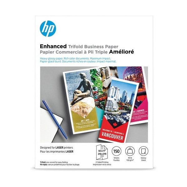 HP Trifold Brochure Paper - White - 97 Brightness - Letter - 8 1/2" x 11" - 40 lb Basis Weight