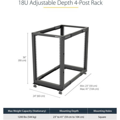 4-Post 18U Mobile Open Frame Server Rack -4POSTRACK18U