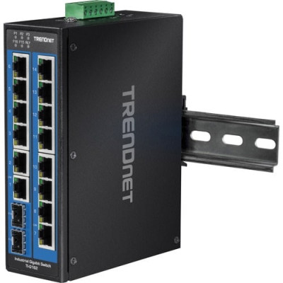 TRENDnet 16-Port Hardened Industrial Unmanaged Gigabit DIN-Rail Switch -TI-G162