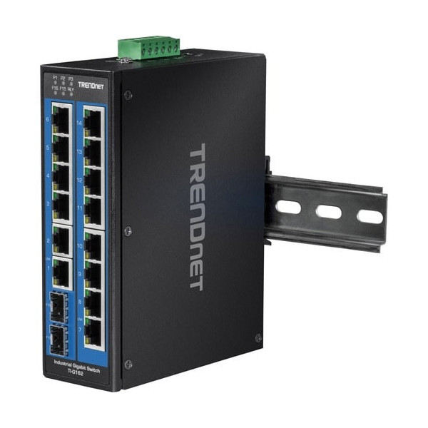 TRENDnet 16-Port Hardened Industrial Unmanaged Gigabit DIN-Rail Switch