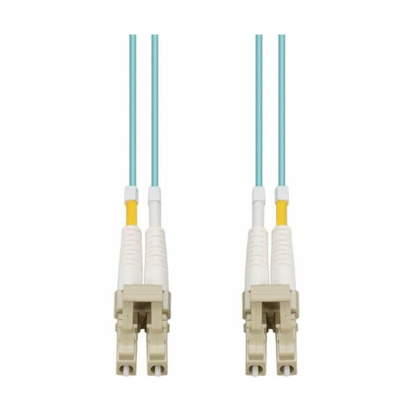 10m Laser-Optomized Multi-Mode fiber (LOMM) Duplex LC/LC OM4 Aqua Patch Cable