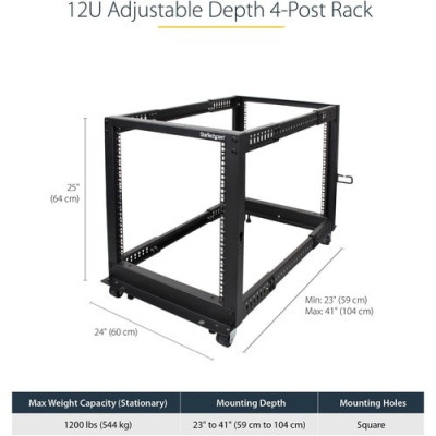 4-Post 12U Mobile Open Frame Server Rack -4POSTRACK12U`