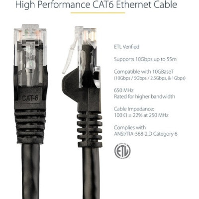 6FT CAT6 BLACK SNAGLESS