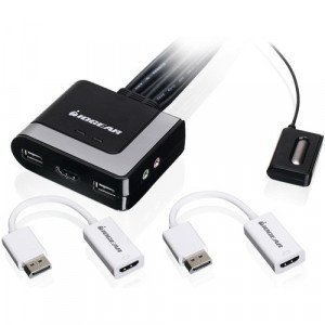 IOGEAR 2-Port HD Cable KVM with DisplayPort Adapters - 2 Computer(s) - 1 Local User(s) - 1920 x 1200 - 2 x USB - 1 x HDMI