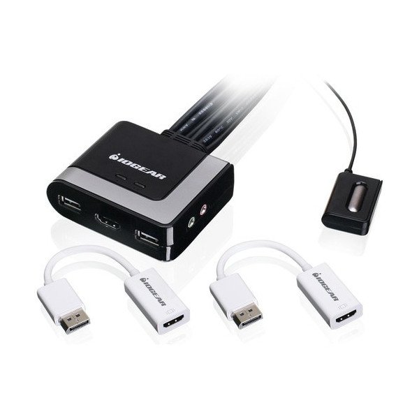 IOGEAR 2-Port HD Cable KVM with DisplayPort Adapters - 2 Computer(s) - 1 Local User(s) - 1920 x 1200 - 2 x USB - 1 x HDMI