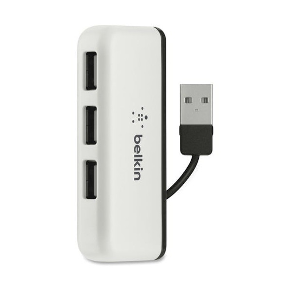 Belkin 4-Port Travel Hub - USB - Notebook, Keyboard, Mouse, Flash Drive - External - 4 USB Port(s) - 4 USB 2.0 Port(s) - Mac