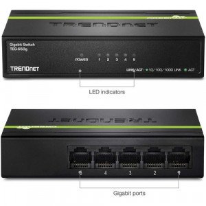 TRENDnet 5-Port Unmanaged Gigabit GREENnet Desktop Metal Switch -TEG-S50G