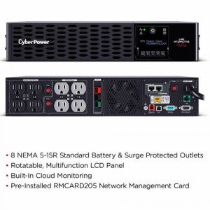 CyberPower Smart App Sinewave PR1500RTXL2UCN 1500VA Tower/Rack Convertible UPS - 2U Tower/Rack Convertible