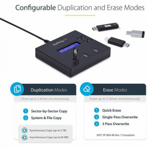 StarTech.com Standalone 1 to 2 USB Thumb Drive Duplicator/Eraser, Multiple USB Flash Drive Copier/Cloner, Sector-by-Sector Copy,