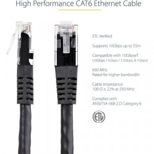 StarTech.com 10ft CAT6 Ethernet Cable - Black Molded Gigabit - 100W PoE UTP 650MHz -