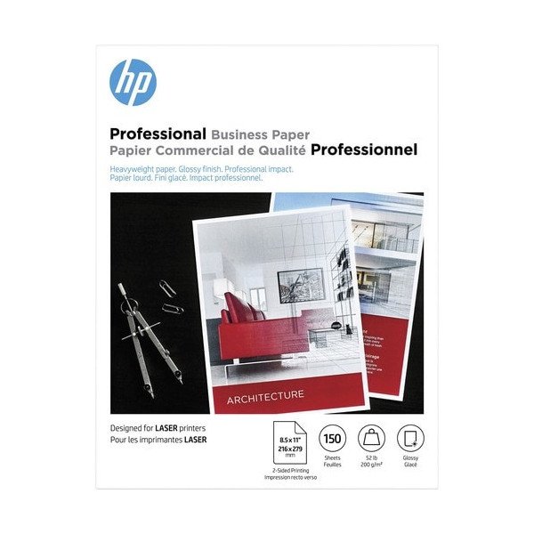 HP Glossy Brochure Paper - White - 97 Brightness - Letter - 8 1/2" x 11" - 52 lb Basis Weight - 200 g/m² Grammage - Smooth,