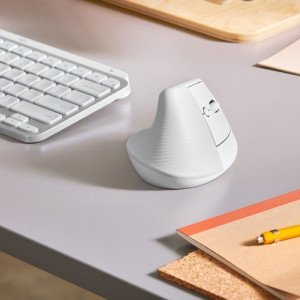 Logitech Lift Vertical Ergonomic Mouse (Off-white) - Optical - Wireless - Bluetooth/Radio Frequency - Off White