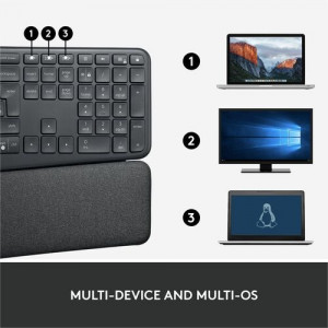 Logitech Ergo K860 for Business (Graphite) - Brown Box - Wireless Connectivity - Bluetooth - 32.81 ft (10000 mm)